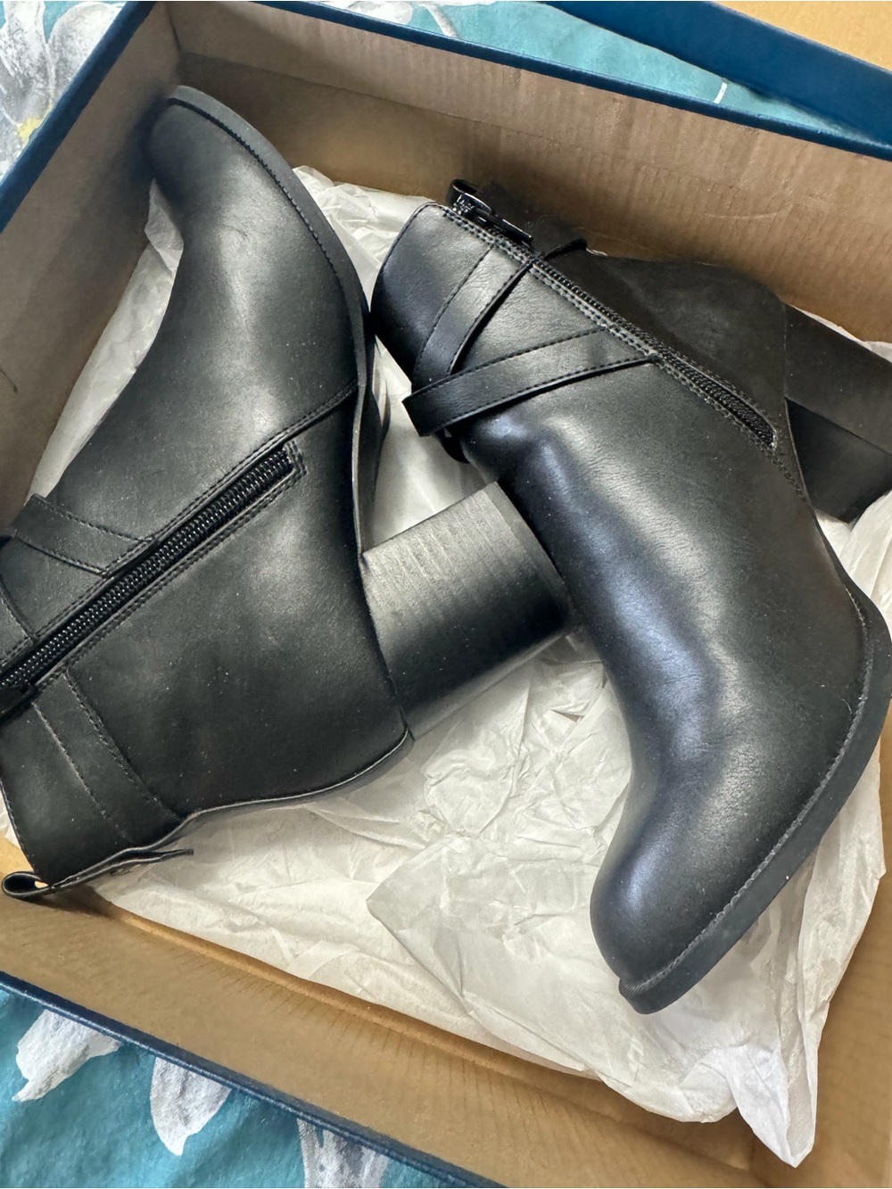 Denver Hayes Black Ankle Booties with Wrapped Strap